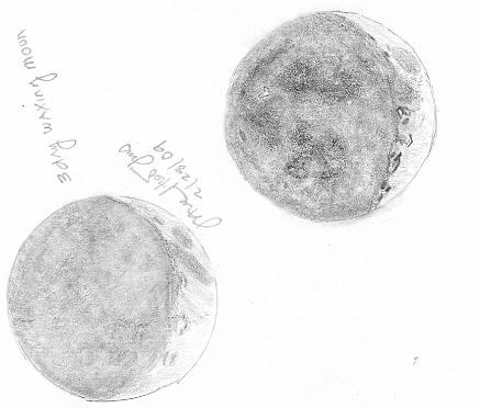 sketch of 3-day old waxing moon 2-28-09