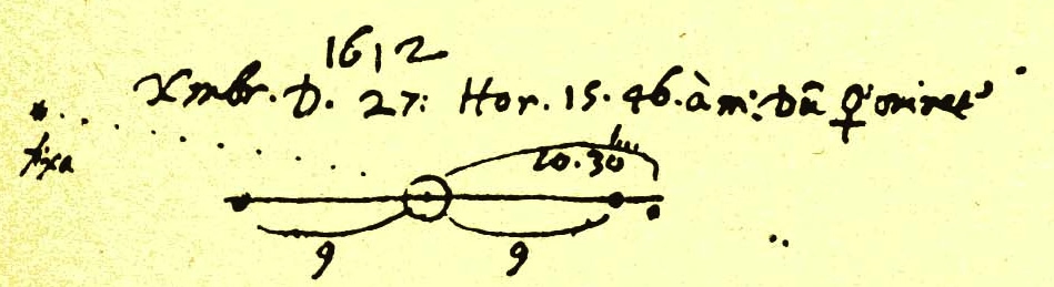 Galileo noted a fixt star (at left), now known to be Neptune